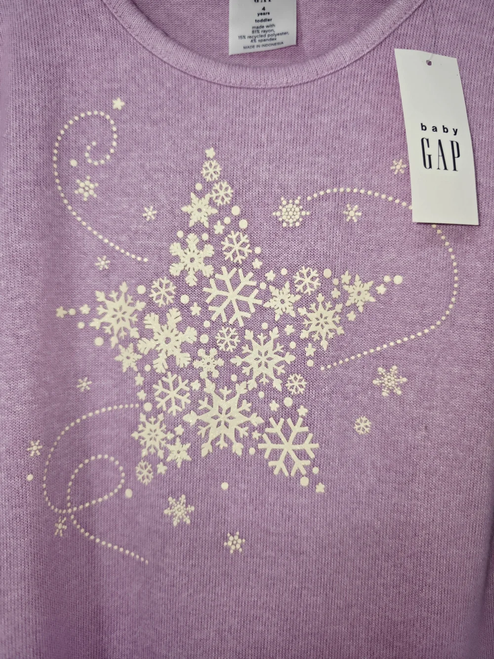Baby Gap Silver Star Snowflake Sweater Top Lilac 4 Years Holiday